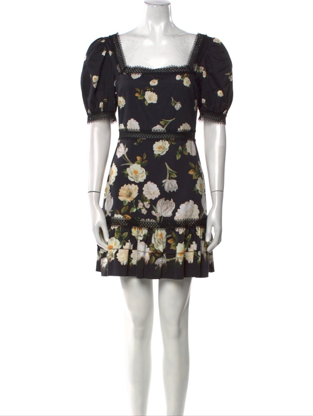Alice + Olivia Wylie Black Flora Mini Dress in size 4 Like New Condition - Picture 7 of 9